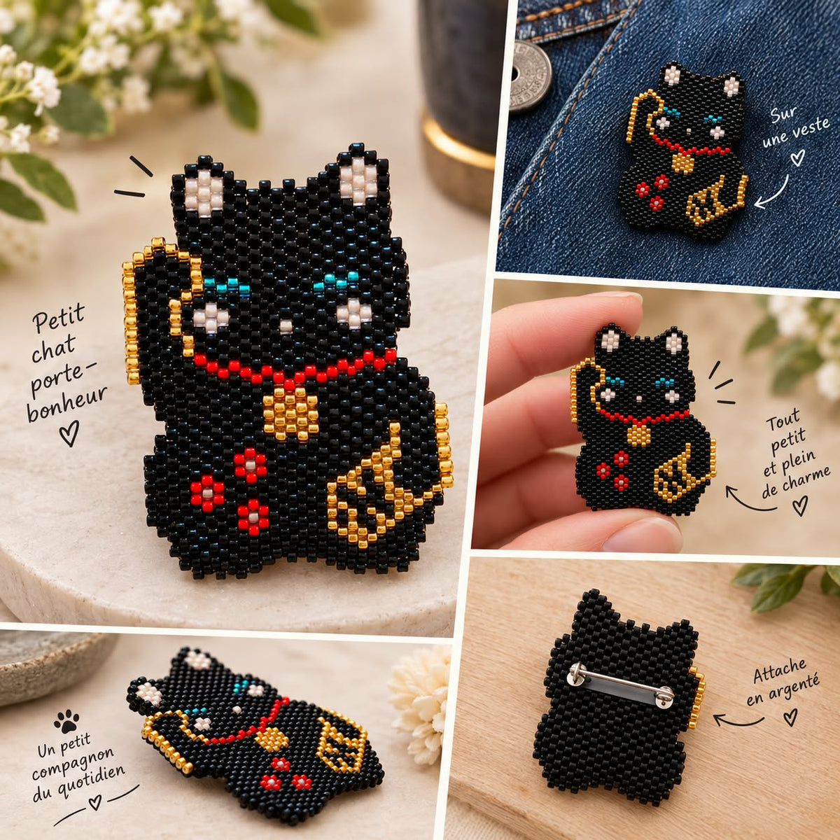 Broche Maneki Neko – Perles Miyuki