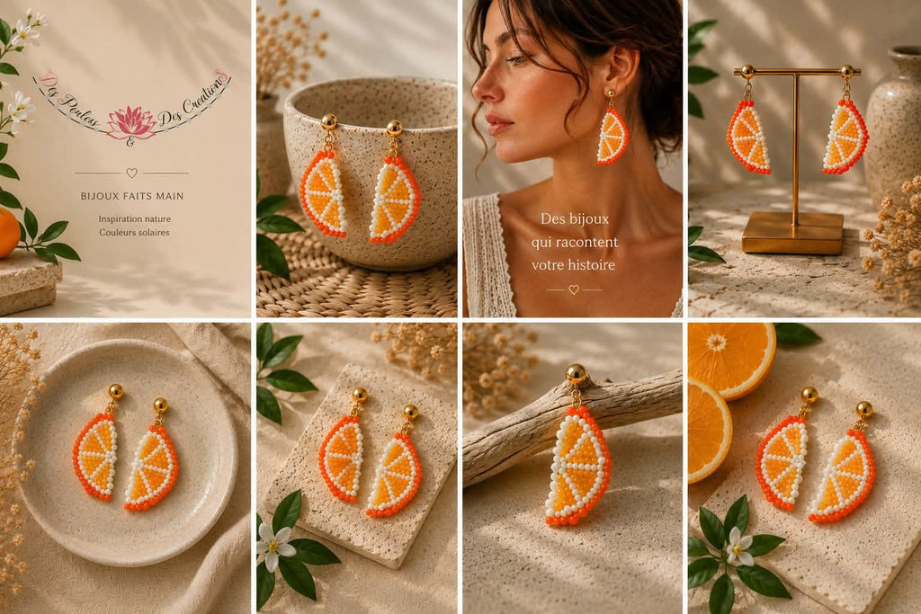 Boucles d'Oreilles Quartiers d'Oranges en Perles Miyuki