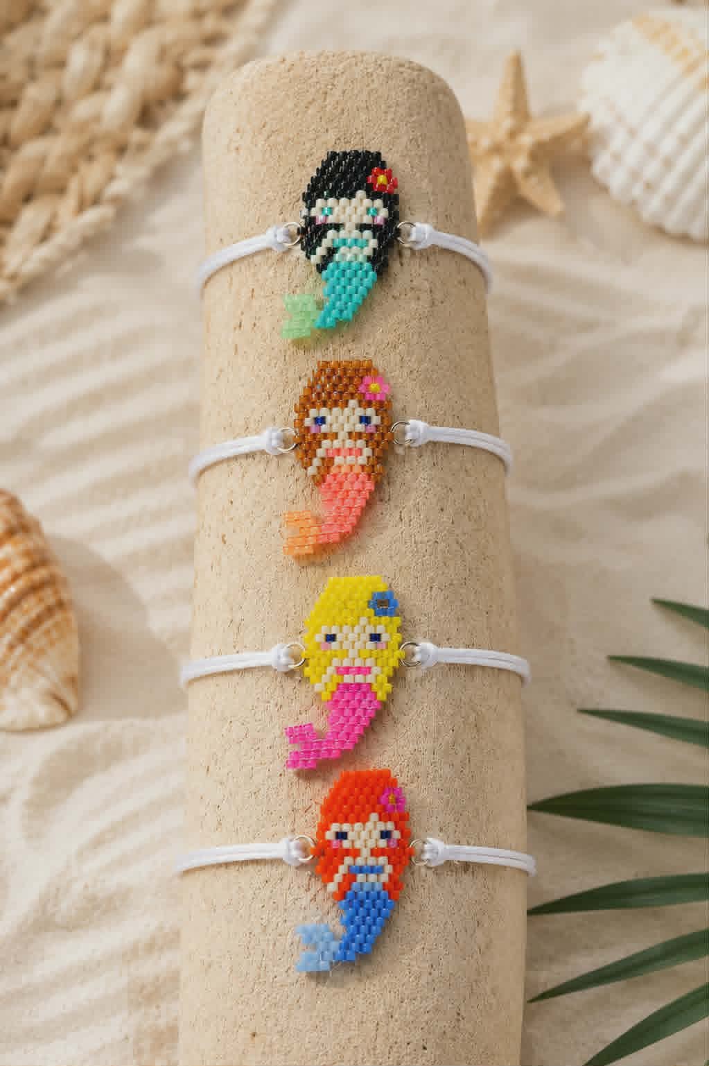 Bracelet sirène Miyuki - cheveux noirs queue turquoise