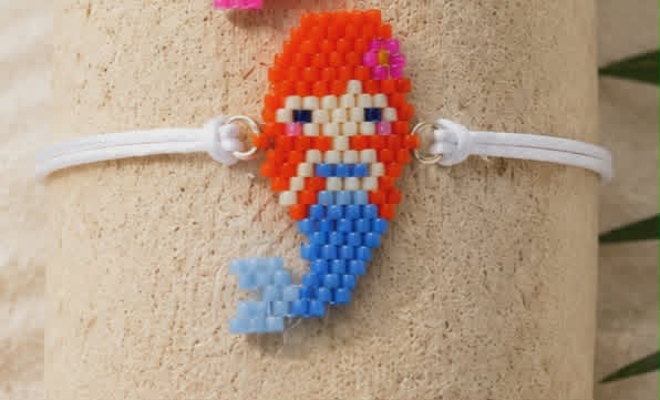 Bracelet sirène Miyuki - cheveux roux queue bleue