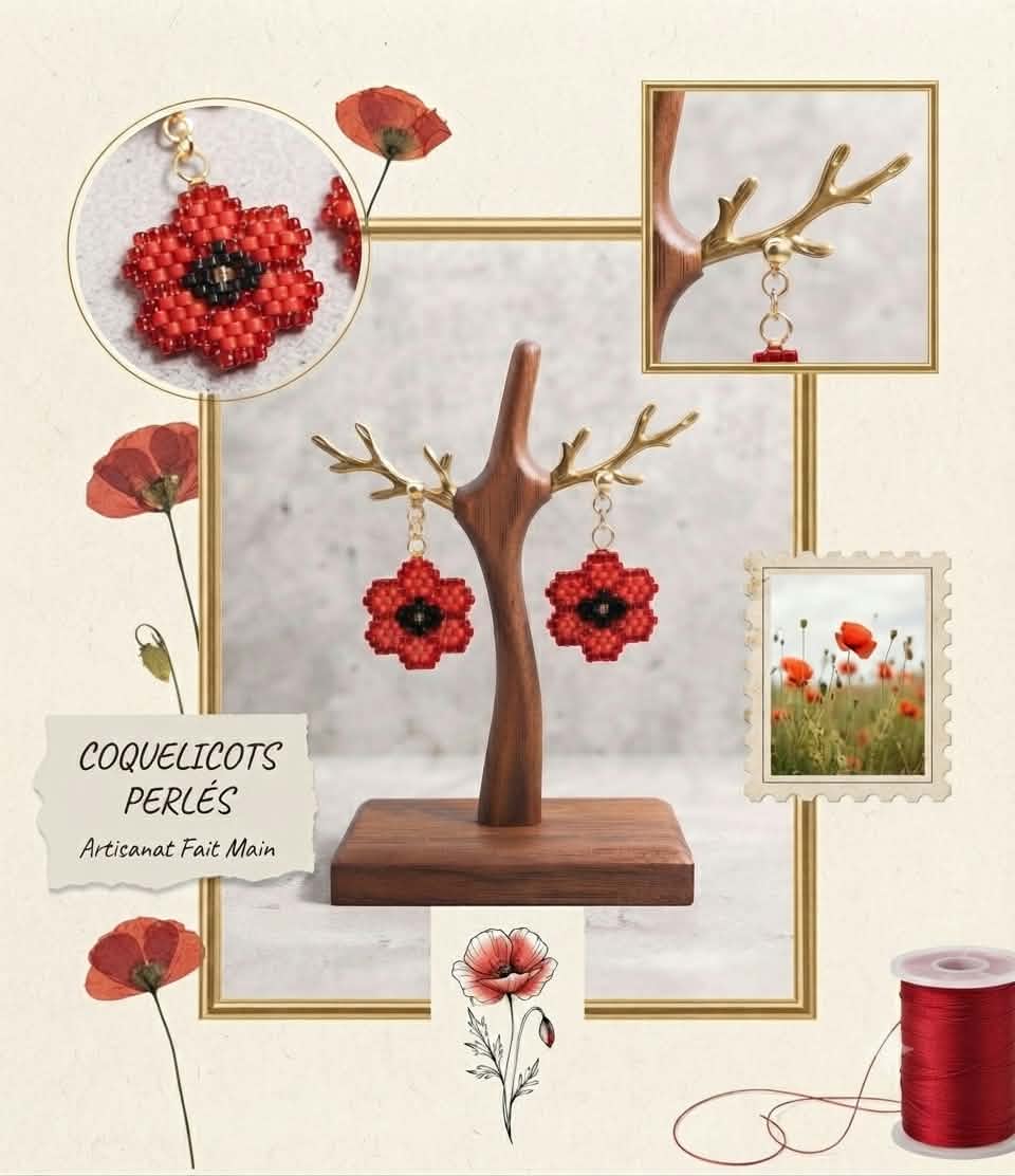 Boucles d'oreilles "Coquelicots Perlés"