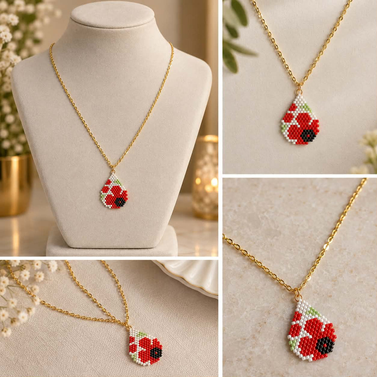 Collier « Coucou Coquelicots »